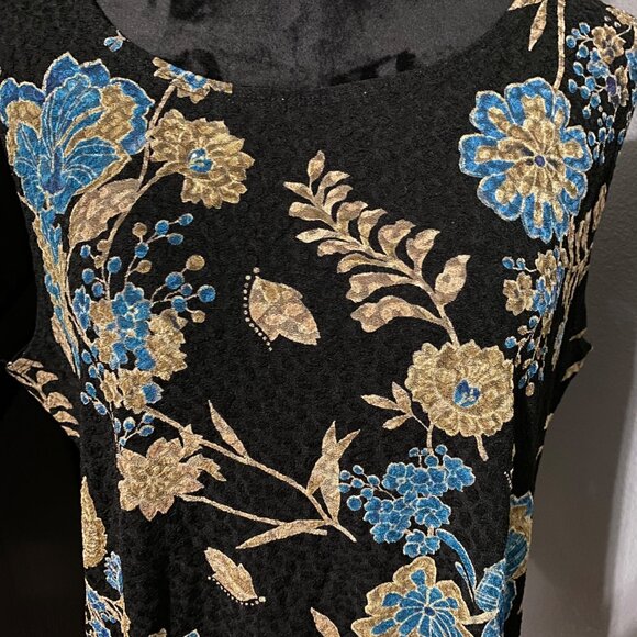 White Stag Stretch Blouse XL Black Floral Print Sleeveless Y2K Office chic - Picture 3 of 8